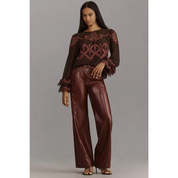 by ANTHROPOLOGIE sz M Long-Sleeve Applique peasant blouse - Picture 2 of 4